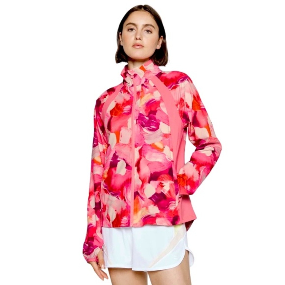 Athleta Full Zip Run with it Painted Energy Coral Plus Size Jacket - 1X